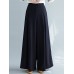 Women Solid Color Elastic Waist Pleats Loose Wide Leg Pants With Pocket