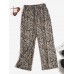 Leopard Pleated Elastic Waist Casual Pants For Women