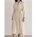 Solid Buckle Irregular Lapel Long Sleeve Button Down Shirt Dress