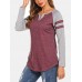 Women Casual Raglan Sleeve V  Neck Plus Size Patchwork T  shirts