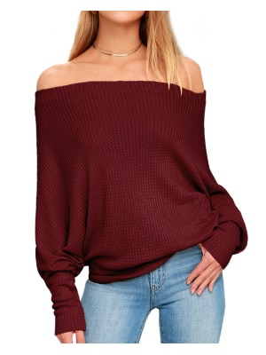 Women Off Shoulder Knit Sweaters Jumper Loose Pullover Tops