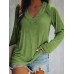 Women Solid Color V  neck Raglan Long Sleeve Casual T  shirt