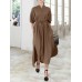 Solid Color Half Sleeve V  neck Knotted Shirt Dress